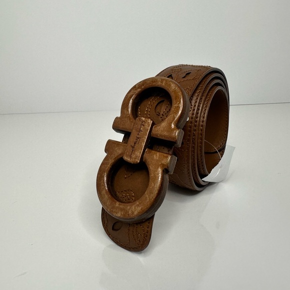Authentic rare Salvatore ferragamo belt wood leather top buckle - Picture 4 of 8